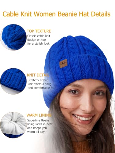 Winter Hats for Women Cable Knit Chunky Skull Cap Fleece Lined Thick Fold Cuff Beanie hat - color: Sky Blue, style: Wheat Spike