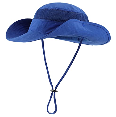 Connectyle UPF 50+ Wide Brim Sun Hat for Men Breathable Cowboy Boonie Hats Outdoor Bucket Hat for Fishing Hiking Safari - color: Royal Blue