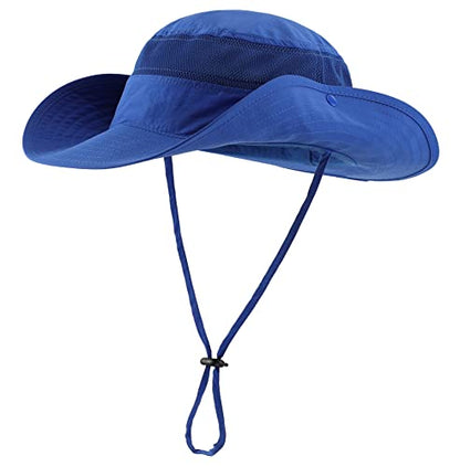 Connectyle UPF 50+ Wide Brim Sun Hat for Men Breathable Cowboy Boonie Hats Outdoor Bucket Hat for Fishing Hiking Safari - color: Royal Blue