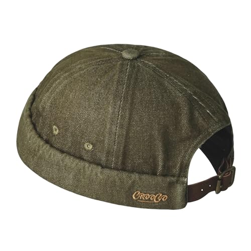 Clakllie Cotton Docker Hat Brimless Hats for Men Retro Sailor Skullcap - color: Fma2503-greenishbrown