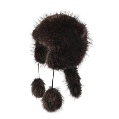 Raccoon Tail Parent-Child Plush Hat Warm Faux Fur Animal Hat with Tail - color: Adult Style-coffee