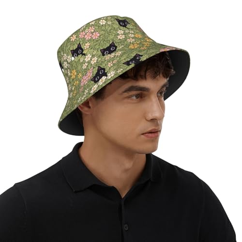 Bucket Hat Unisex for Men Women Cute Funny Fashion Fishing Hat Trippy Art Casual Fisherman Cap - color: Cat1