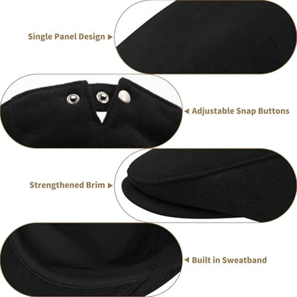 Men's Adjustable Newsboy Hat Classic Flat Gatsby Cabbie Ivy Cap for Golf Driving Winter - color: Black, size: Medium