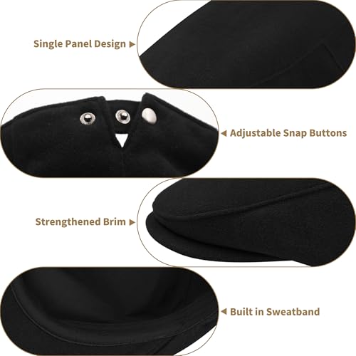 Men's Adjustable Newsboy Hat Classic Flat Gatsby Cabbie Ivy Cap for Golf Driving Winter - color: Black, size: Large
