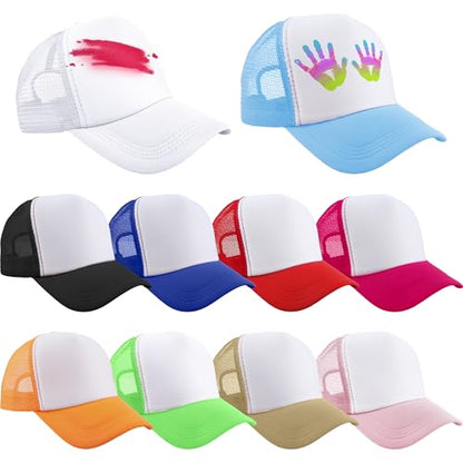 10 Pack Kids Trucker Hats Bulk Blank Mesh Baseball Hats Adjustable Sublimation Caps for Boys Girls DIY Craft - color: Color Style 1