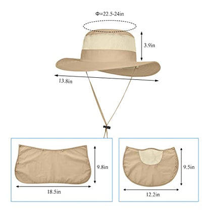 3 Pack Mens Outdoor Wide Brim Fishing Hat,UPF 50+ Sun Protection Cap with Face Neck Flap for Hiking & Garden - color: 3 Pack-dark Grey＆light Grey＆khaki