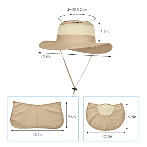 3 Pack Mens Outdoor Wide Brim Fishing Hat,UPF 50+ Sun Protection Cap with Face Neck Flap for Hiking & Garden - color: 3 Pack-dark Grey＆light Grey＆khaki