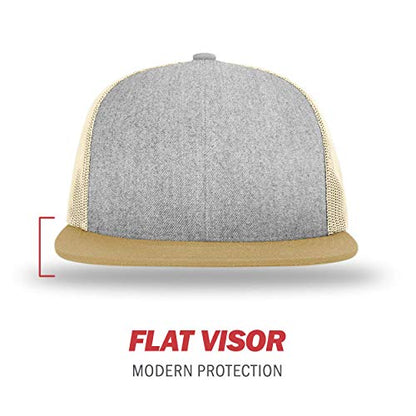 Richardson Unisex 511 Flatbill Trucker Adjustable Snapback Baseball Cap - color: Heather Grey/Birch/Biscuit