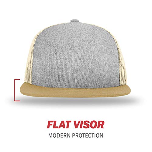 Richardson Unisex 511 Flatbill Trucker Adjustable Snapback Baseball Cap - color: Heather Grey/Birch/Biscuit