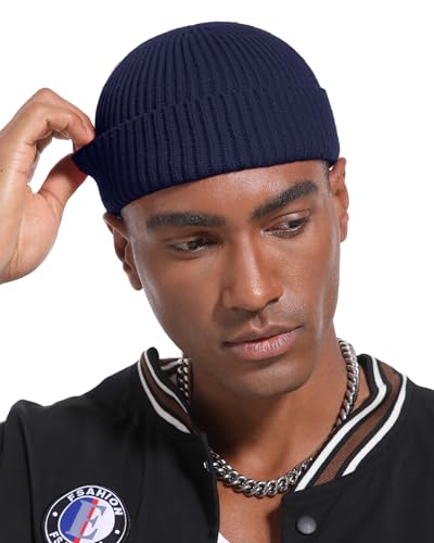 Short Fisherman Beanie for Men Women Wool Knit Cuff Winter Hats - color: 1pcs-navy Blue