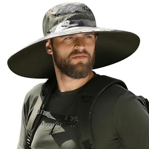 Wide Brim Sun Protection Hat Outdoor Unisex Ventilated Hats for Hiking Beach Fishing Safari Garden Lawn Yard Work Kayaking - color: Armygreen Graffiti