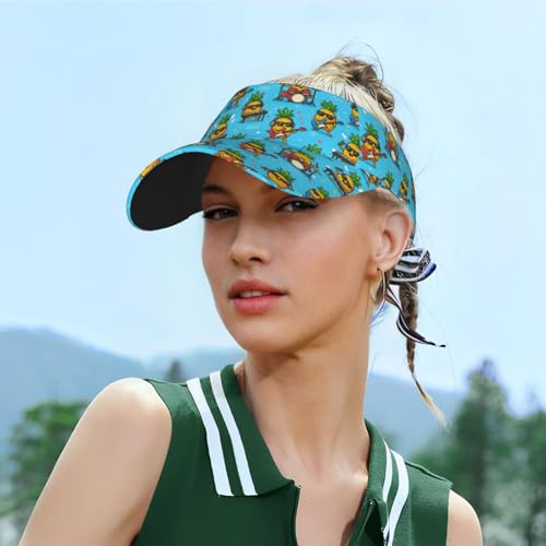 Unisex Sports Sun Visor Hats Adjustable Lightweight Packable Printed Empty Top Cap for Running Pickleball Golf Tennis - color: Funny Rocker Pineapple