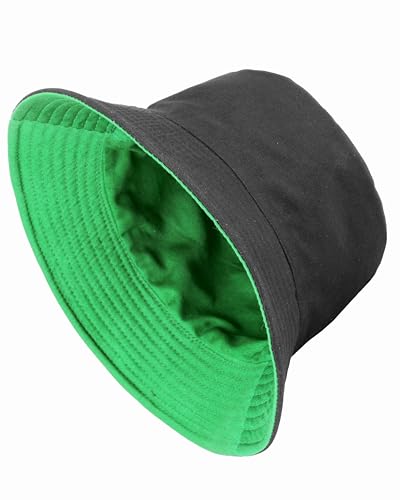 Gelante Reversible Bucket Hat for Men and Women - Cotton, Outdoor Sun Protection Bucket Hats. - color: Kelly Green/Black