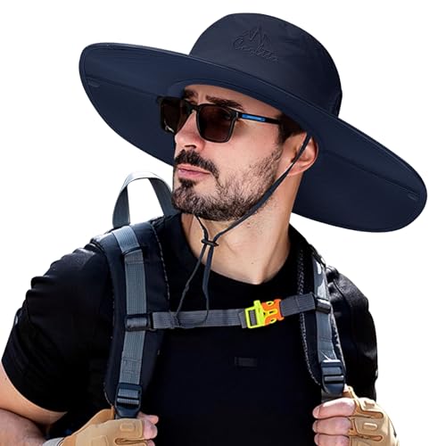 Cooltto L/XL/XXL Wide Brim Sun Hat UPF 50+ UV Protection Boonie Hat - color: Navy Blue, size: Medium-Large