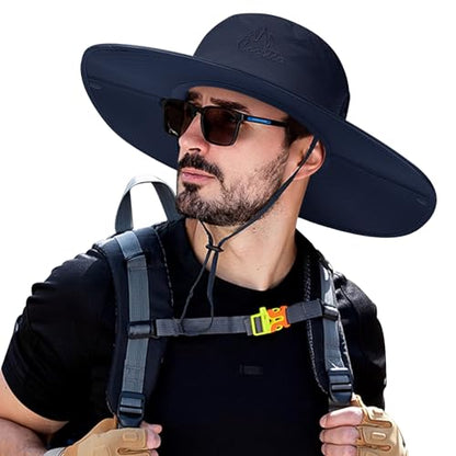 Cooltto L/XL/XXL Wide Brim Sun Hat UPF 50+ UV Protection Boonie Hat - color: Navy Blue, size: Medium-Large