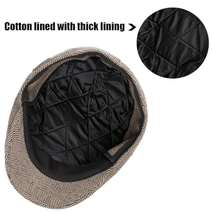 Men's Newsboy Hat with Earflaps Flat Ivy Caps Irish Cabbie Cap - color: Coffee Herringbone