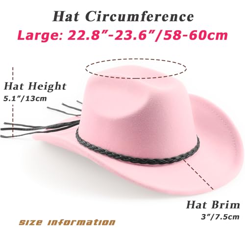 DRESHOW Western Cowboy Hat for Men Women Cowboy Cowgirl Hat Outdoor Wide Brim Retro Felt Fedora Hats Unisex Rolled up Caps - color: 1 Pack Style 8: Light Pink