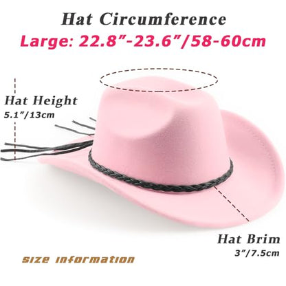 DRESHOW Western Cowboy Hat for Men Women Cowboy Cowgirl Hat Outdoor Wide Brim Retro Felt Fedora Hats Unisex Rolled up Caps - color: 1 Pack Style 8: Light Pink
