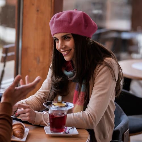 Lanzom Wool Blend Women Beret Hat French Beret Cap Winter Fashion Solid Color Hat for Women Girls Lady - color: Wine Red