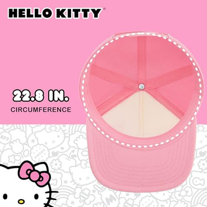 Hello Kitty Baseball Cap, Women's Snapback Hat with Flat Brim and 3D Ribbon and Ears - style: Hello Kitty