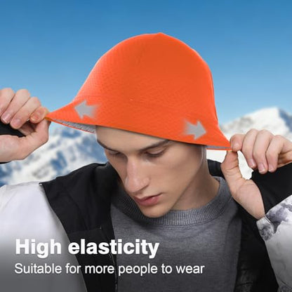2 Pack Thermal Skull Caps for Men Women Wind-Resistant Fleece Beanie Hats Cold Weather Helmet Liners for Cycling - color: Black+orange