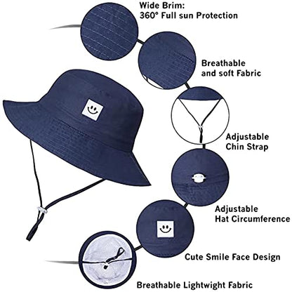 55cube Baby & Toddler Sun Hat UPF 50+ Bucket Hat with Chin Strap - color: 1pack Navy, size: 2-5T