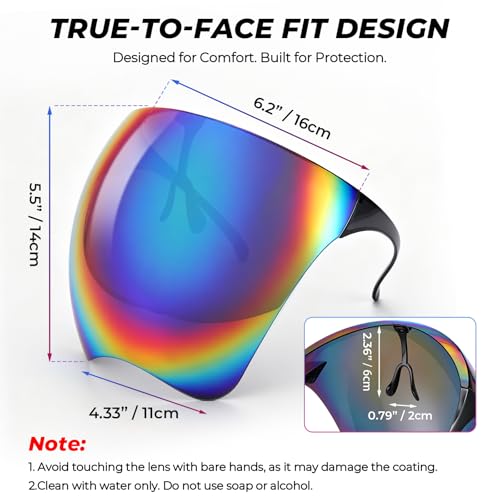 Full Face Visor Protection, Wraparound Sun Protection Face Shield for Men - color: Black With Rainbow Mirror