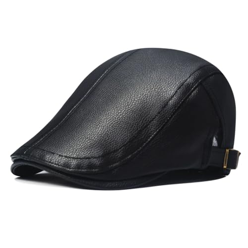 Quanhaigou Men Adjustable PU Leather Ivy Cap Newsboy Hat Women Beret Caps Classic Golf Cap Gatsby Driving Hat - color: Classic Black