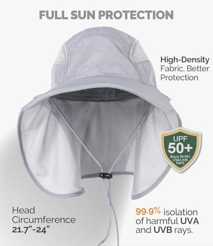 Hat Hut Ultra-Light Sun Hat with Neckflap, UPF 50+, Wide Brim, Breathable Outdoor Hiking Fishing Hats for Men - color: Light Grey