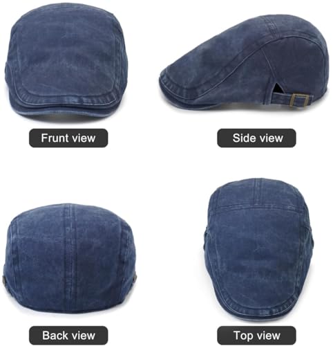 Initlove Mens Newsboy Cap Washed Beret Ivy Hat Flat Hats for Cabbie Driving - color: Black + Navy