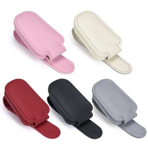 Sunglass Holder for Car, Visor Sunglasses Holder Clip Magnetic Leather - color: Pink