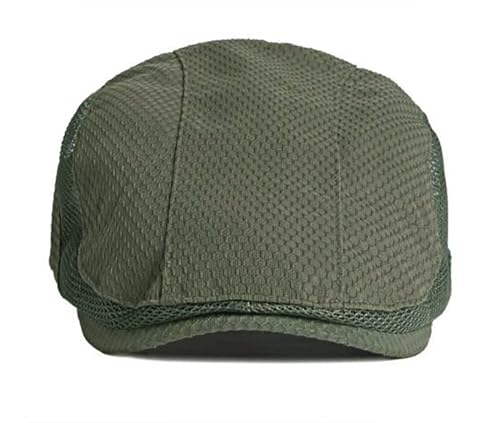 Mesh Cap Breathable Summer Newsboy Hat Adjustable Beret Ivy Cap Irish Cabbie Driving Fishing Hats - color: Olive Green