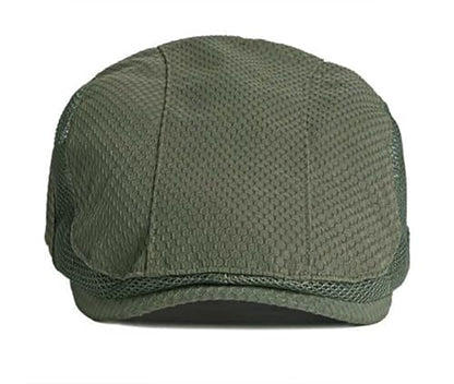 Mesh Cap Breathable Summer Newsboy Hat Adjustable Beret Ivy Cap Irish Cabbie Driving Fishing Hats - color: Olive Green