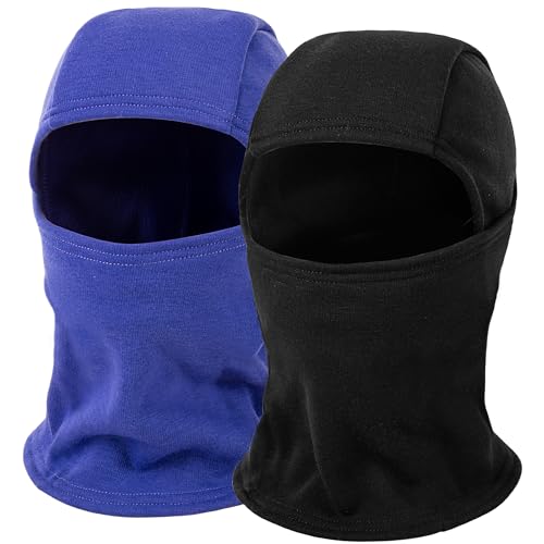 Ski Mask Balaclava for Kids Cold Weather Warm and Winter Windproof Fleece Caps Boys Girls Full Face Mask 2 Packs - color: Black+blue
