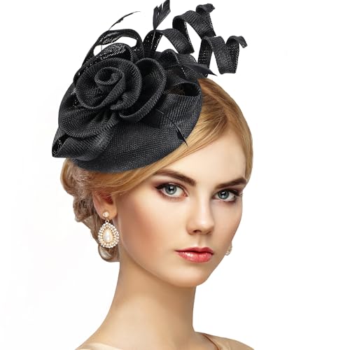 Zinniday 2026 Victoria Derby Fascinator - Kentucky Church Hats 1920s 50s Vintage Tea Party Hat with Hair Clip for Women - color: Black