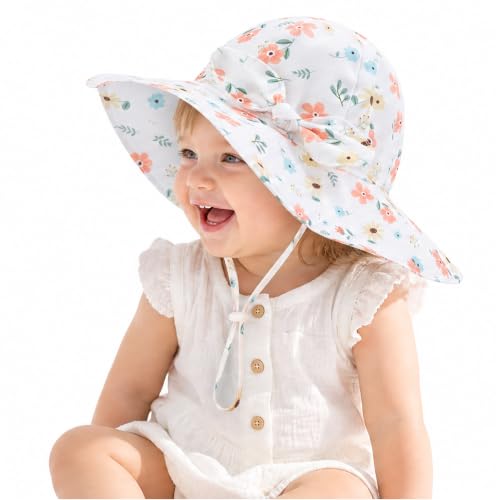 Baby Toddler Sun Protection Bucket Hat Infant Beach Summer Hats for Girl - color: Flowers, size: 0-6 Months