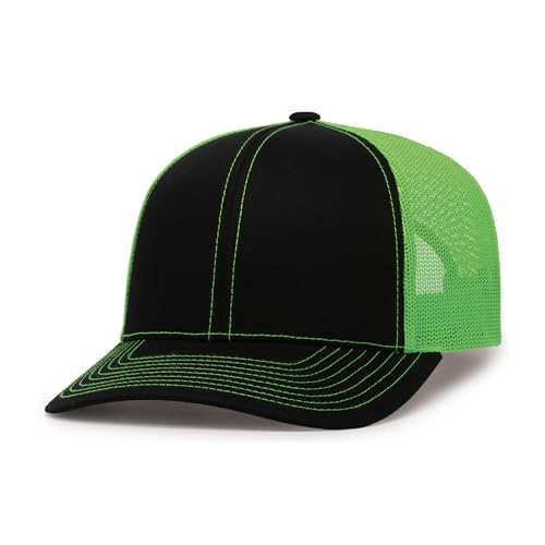 Pacific Headwear Snapback Trucker: Stylish Unisex Cap for All-Day Comfort - color: Black/Neon Green/Black, size: One Size