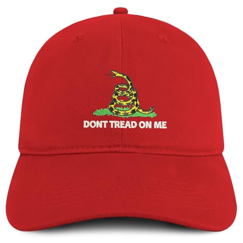 Trendy Apparel Shop Don't Tread on Me Embroidered Unstructured Cotton Dad Hat - color: Red