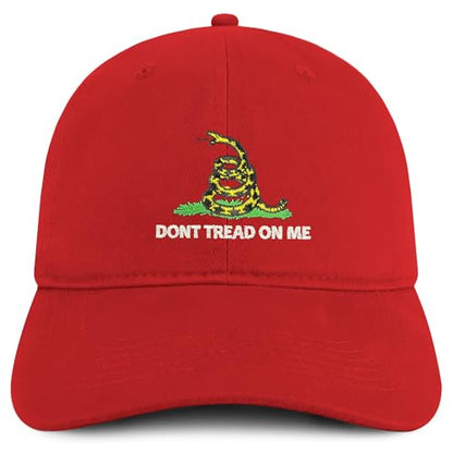 Trendy Apparel Shop Don't Tread on Me Embroidered Unstructured Cotton Dad Hat - color: Red