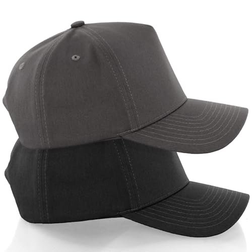 Daxton Men Original Trucker Hat Cotton Twill with Adjustable Snapback 5 Panel A-Frame Cap - color: 2 Pack - All Black, Dark Gray