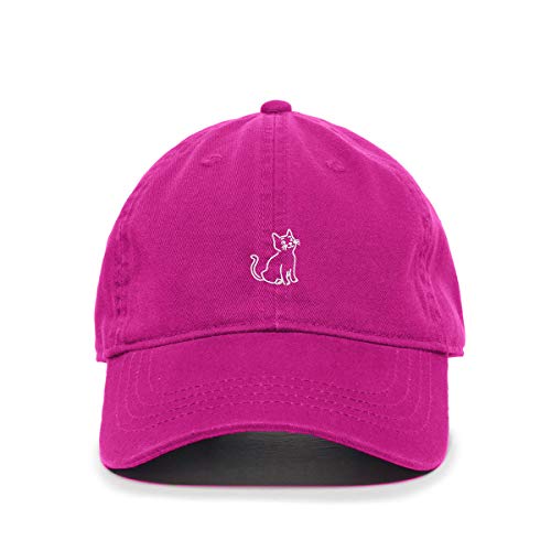 Cat Baseball Cap Embroidered Cotton Adjustable Dad Hat - color: Fuscha