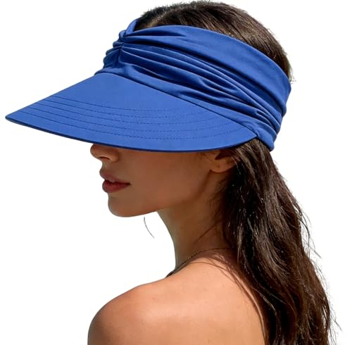 Sun Hat Women Sun Beach Visor Cap UV Protection Summer Wide Brim Hat for Sports Beach Golf Tennis Hiking - color: Blue