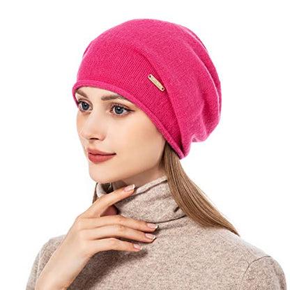 Knit Slouchy Beanie Hats for Women Cashmere Ski Cap Knitted Wool Soft Warm Winter Hat - color: A15-rose Red