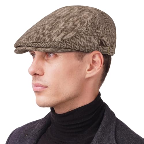 Senker Fashion 2 Pack Newsboy Cap for Men, Wool Blend Tweed Flat Cap - color: Coffee Black