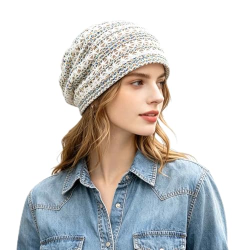 Women's Sparkly Lace Beanie Hat for Women, Lightweight Breathable Knit Skull Cap,Fashion Slouchy Beanie - color: Blue Color 012