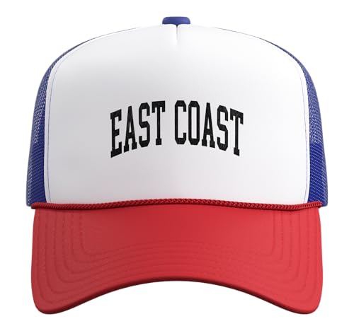East Coast Vintage Style Trucker Hat with Adjustable Mesh Back - color: Red/White/Royal Blue