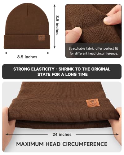 OZERO Mens Winter Hat, Fleece Lined Cuffed Beanie for Men and Women - color: Dark Brown