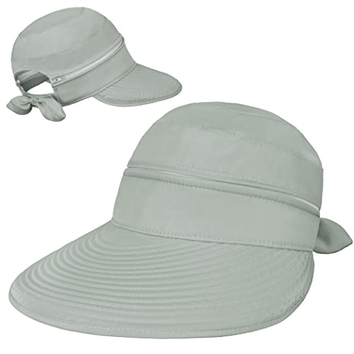 SUN CUBE Womens Sun Hat UV Protection Wide Brim Zip-Off Golf Visor - color: Light Gray