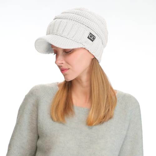 C.C Trendy Warm Oversized Chunky Soft Oversized Ribbed Slouchy Knit Hat with Visor Brim - color: Ivory - Off White