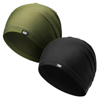 2-Pack Cooling Mesh Skull Cap Helmet Liner Running Cycling Work Men Women - color: Black + Army Green